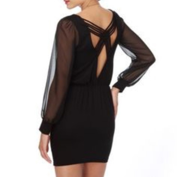 Nasty Gal Dresses & Skirts - Long Sheer Sleeve Black Dress with Open Back